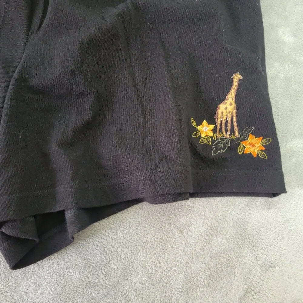 Victoria Jones Womens 2X Plus Black Cotton Shorts Giraffe Applique BLA154E